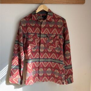 J. Crew Men's Red and Sand color Patterned Shirt Jacket